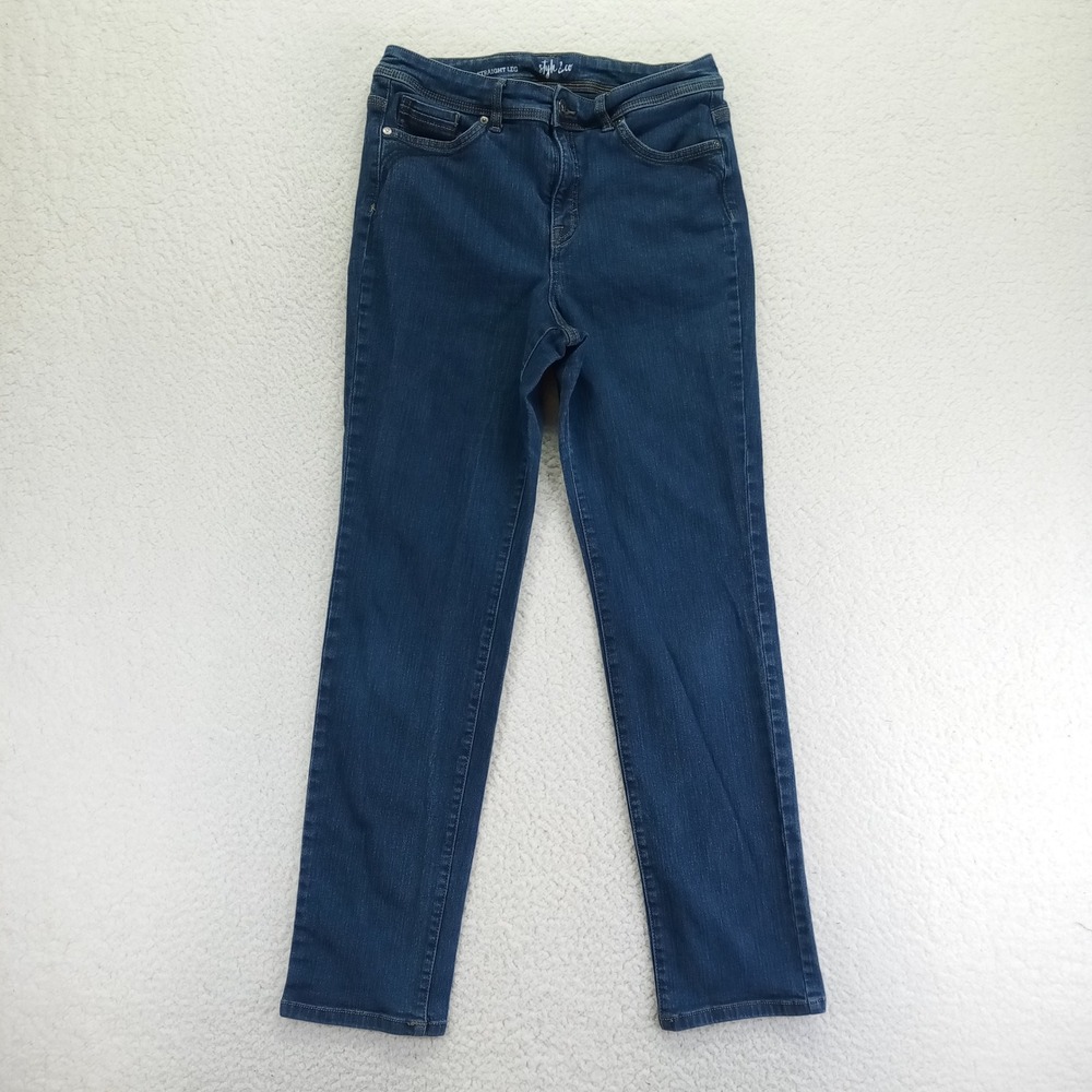 Style & Co Womens Straight Leg Jeans Dark Wash Blue Size 10 Mid Rise Denim